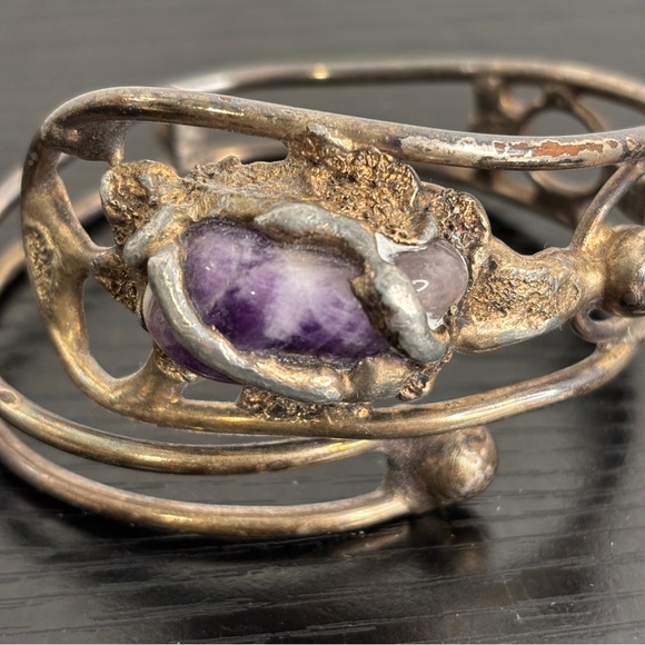 Vintage D.S. Dansk Smykkekunst ModernistBrutalist Handmade Denmark Cuff Bracelet - Picture 3 of 12